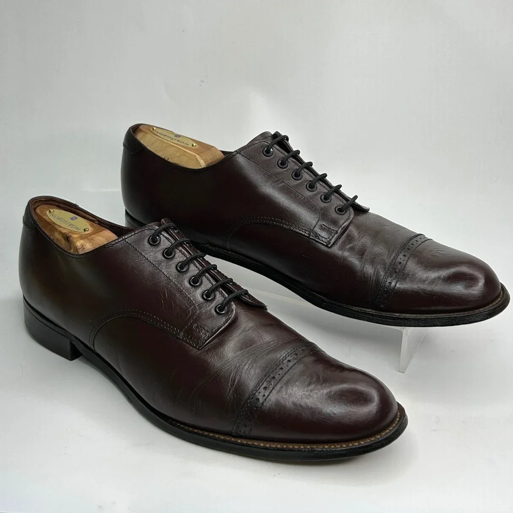 Vintage Stacy Adams Madison Cap Toe Oxford 10.5 D - Brown Kidskin Leather 00012